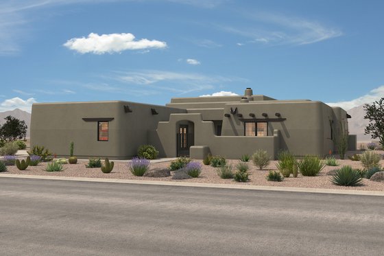 Exterior - Front Elevation 5 for Adobe / Southwestern House Plan #72-1024 - 3 bed, 2.5 bath