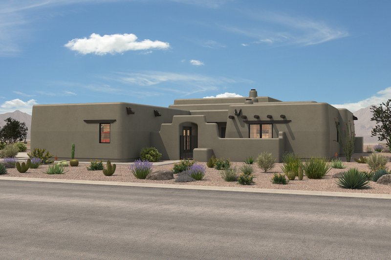 Dream House Plan - Exterior - Front Elevation 5 for Adobe / Southwestern House Plan #72-1024 - 3 bed, 2.5 bath