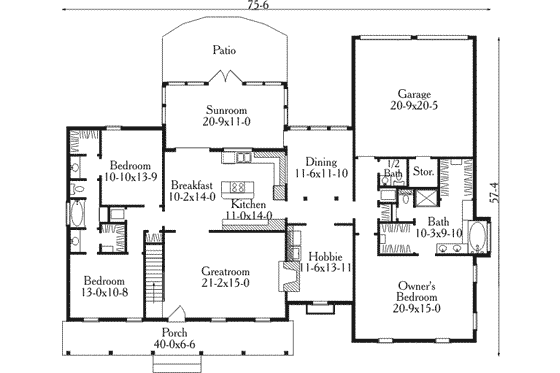 Floor Plan - Main Floor for Southern House Plan #406-251 - 3 bed, 2.5 bath
