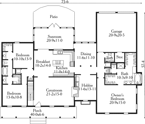 Southern Floor Plan - Main Floor Plan #406-251