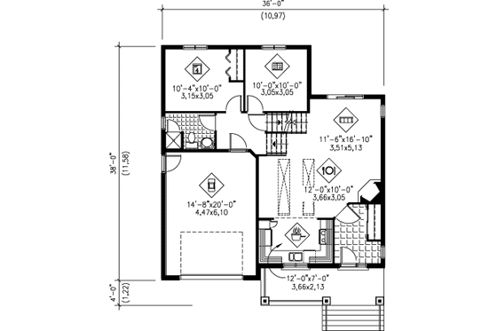 Floor Plan - Main Floor for Traditional House Plan #25-4130 - 4 bed, 2 bath