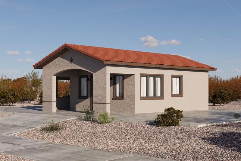 House Blueprint - Exterior - Front Elevation 3 for Mediterranean House Plan #1106-81, 1 bath