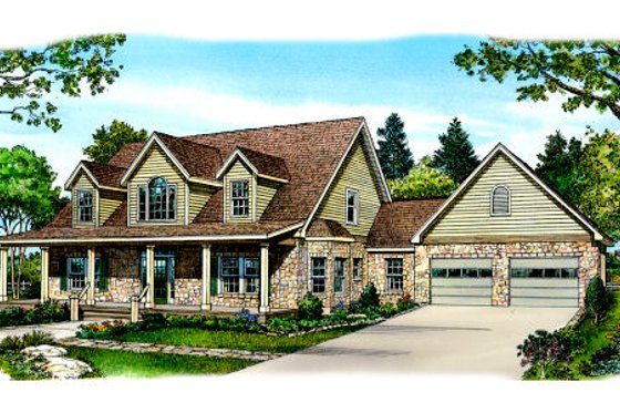 Exterior - Front Elevation for Country House Plan #140-152 - 3 bed, 2.5 bath