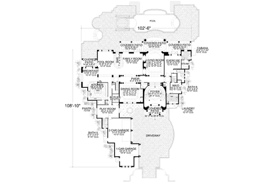 Floor Plan - Main Floor for Mediterranean House Plan #420-198 - 5 bed, 8.5 bath