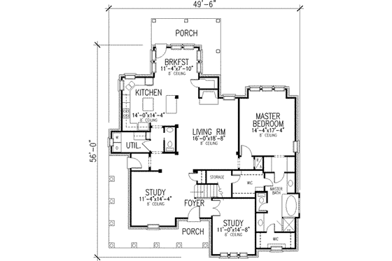 Floor Plan - Main Floor for European House Plan #410-411 - 4 bed, 3.5 bath