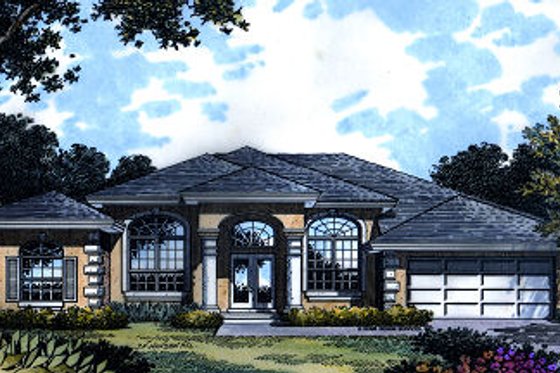 Exterior - Front Elevation for Mediterranean House Plan #417-270 - 3 bed, 3 bath