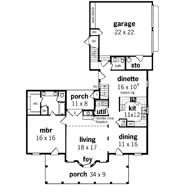 Architectural House Design - Southern Floor Plan - Main Floor Plan #45-249