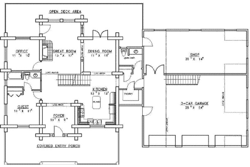 Home Plan - Floor Plan - Main Floor for Log House Plan #117-121 - 6 bed, 5 bath
