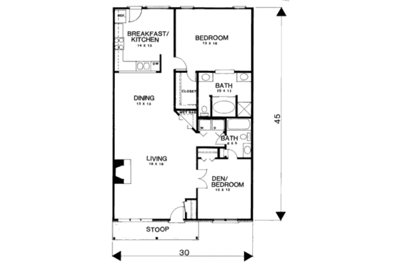 Floor Plan - Main Floor for Country House Plan #30-194 - 2 bed, 2 bath