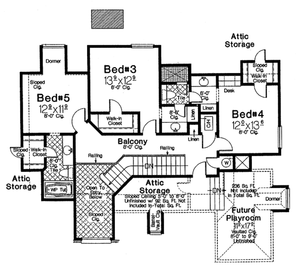 House Plan Design - European Floor Plan - Upper Floor Plan #310-1190
