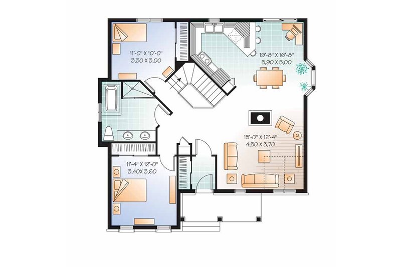 House Blueprint - Floor Plan - Main Floor for Country House Plan #23-2497 - 2 bed, 1 bath
