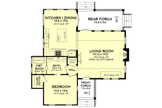 Floor Plan - Main Floor for Farmhouse House Plan #430-177 - 1 bed, 1 bath