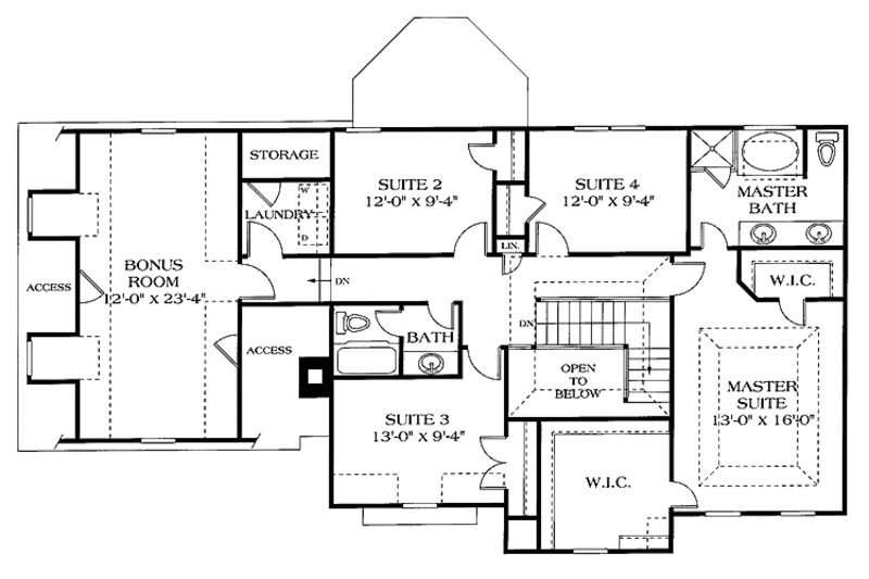Dream House Plan - Floor Plan - Upper Floor for Colonial House Plan #453-145 - 4 bed, 2.5 bath