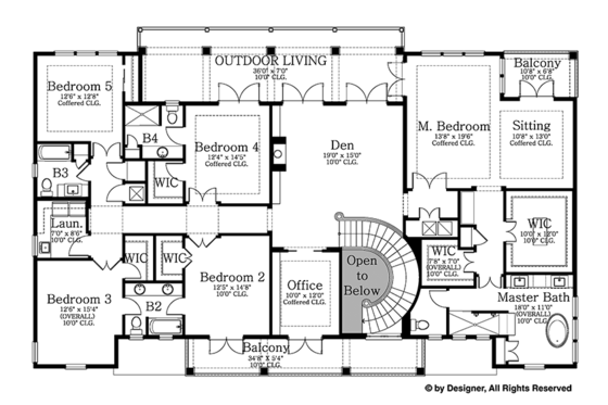 Floor Plan - Upper Floor for Colonial House Plan #1058-82 - 6 bed, 5.5 bath