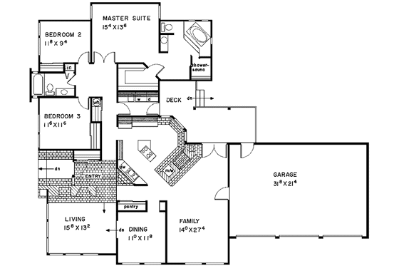 Floor Plan - Main Floor for Contemporary House Plan #60-869 - 3 bed, 2 bath