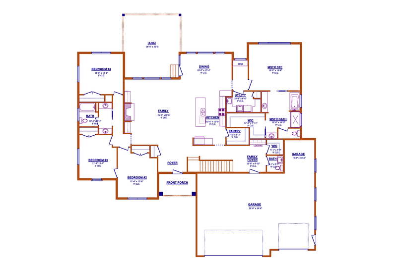 House Blueprint - Floor Plan - Main Floor for Craftsman House Plan #1089-5 - 4 bed, 2.5 bath