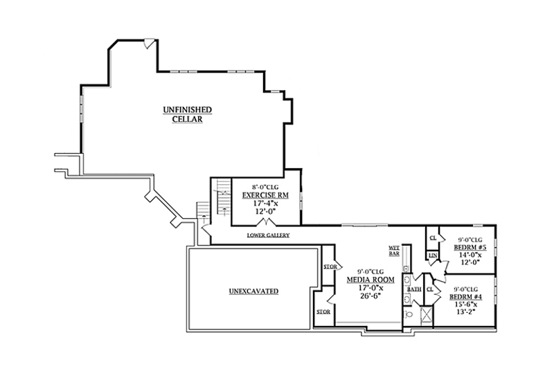 Home Plan - Floor Plan - Lower Floor for Contemporary House Plan #314-287 - 5 bed, 3.5 bath