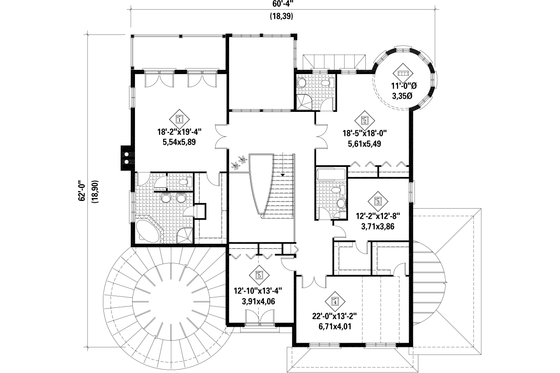 Floor Plan - Upper Floor for European House Plan #25-4690 - 5 bed, 3 bath