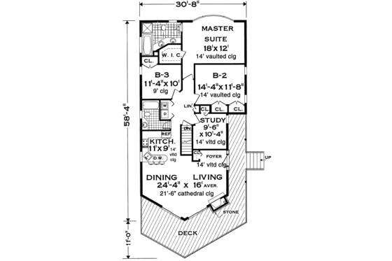 Floor Plan - Main Floor for Cottage House Plan #3-336 - 3 bed, 2 bath