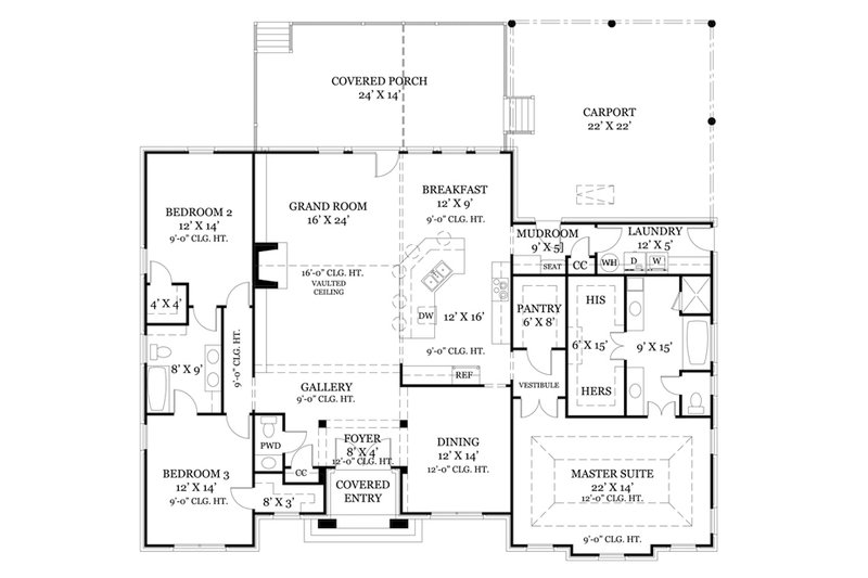 Home Plan - Floor Plan - Main Floor for European House Plan #119-418 - 3 bed, 2.5 bath