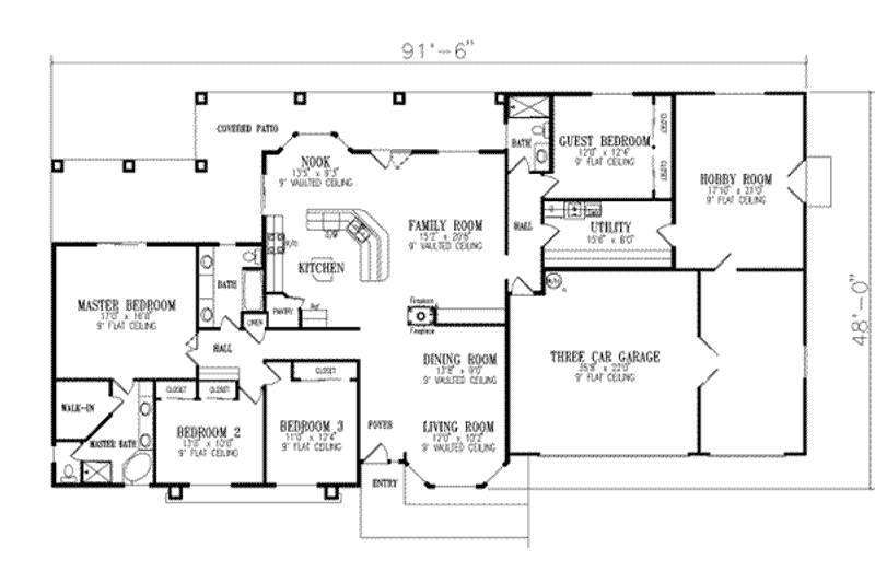 Home Plan - Floor Plan - Main Floor for Adobe / Southwestern House Plan #1-676 - 4 bed, 3 bath