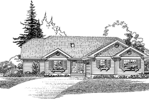 Home Plan - Exterior - Front Elevation for Ranch House Plan #47-1007 - 3 bed, 2 bath