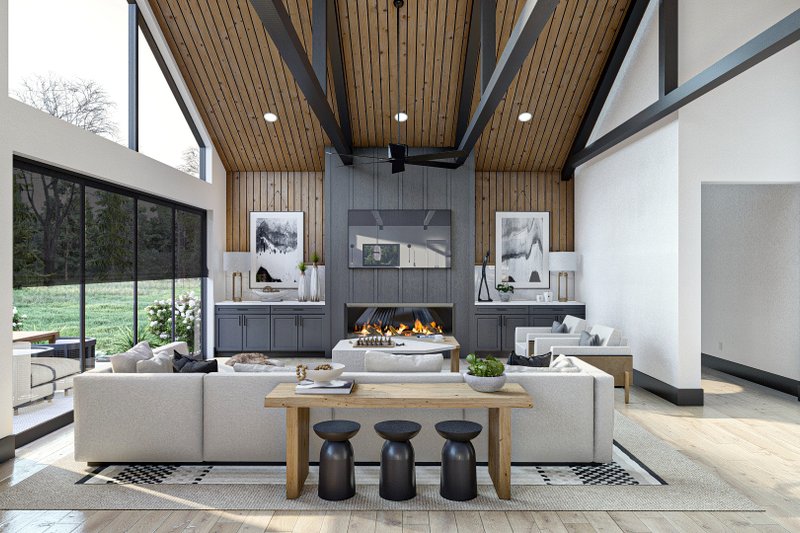 House Plan Design - Interior - Family Room 1 for Barndominium House Plan #455-542 - 3 bed, 4.5 bath