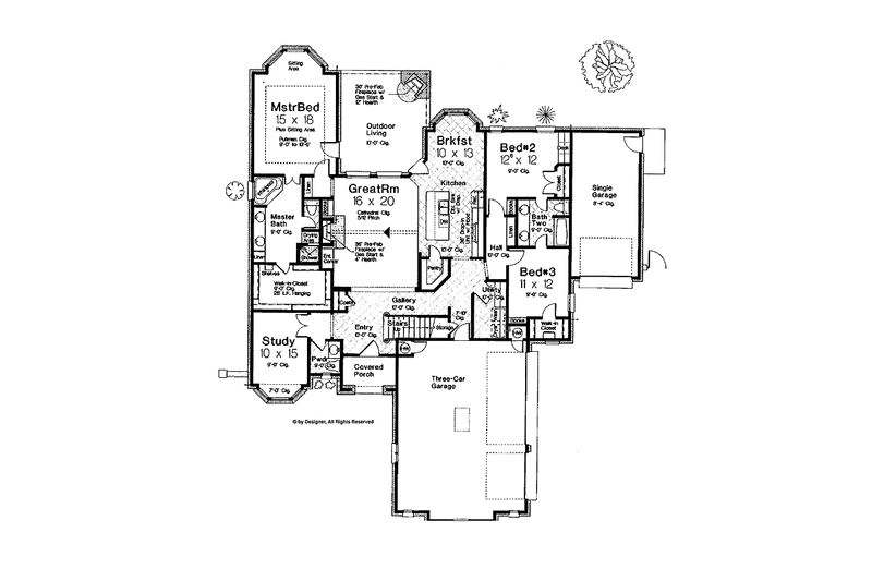 House Blueprint - Floor Plan - Main Floor for Country House Plan #310-1251 - 3 bed, 2.5 bath