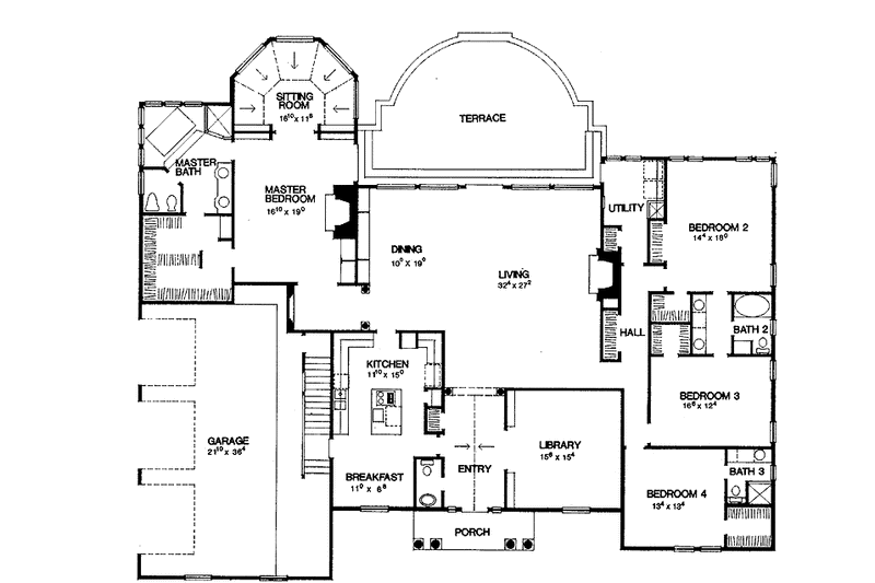 Home Plan - Floor Plan - Main Floor for Ranch House Plan #472-208 - 4 bed, 3.5 bath
