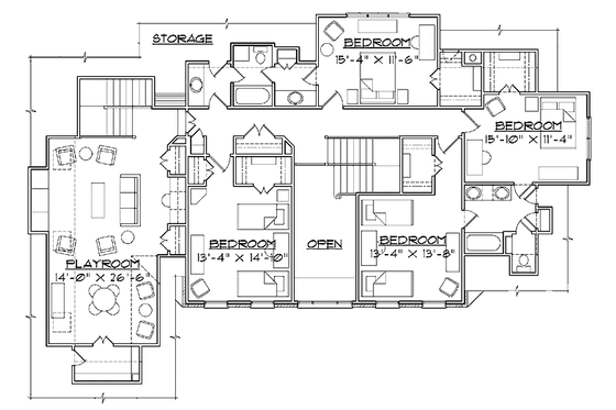 Floor Plan - Upper Floor for Colonial House Plan #1054-18 - 5 bed, 3 bath