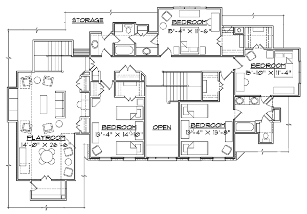 Colonial Floor Plan - Upper Floor Plan #1054-18