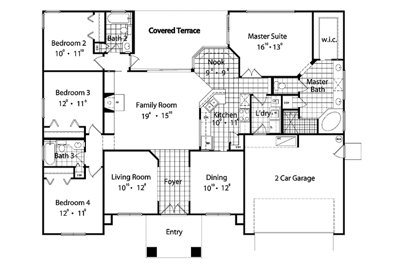 House Blueprint - Floor Plan - Main Floor for Mediterranean House Plan #417-486 - 4 bed, 3 bath