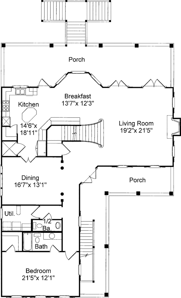 Dream House Plan - Southern Floor Plan - Main Floor Plan #37-272