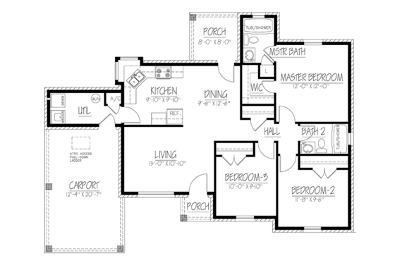 Floor Plan - Main Floor for Ranch House Plan #1061-30 - 3 bed, 2 bath