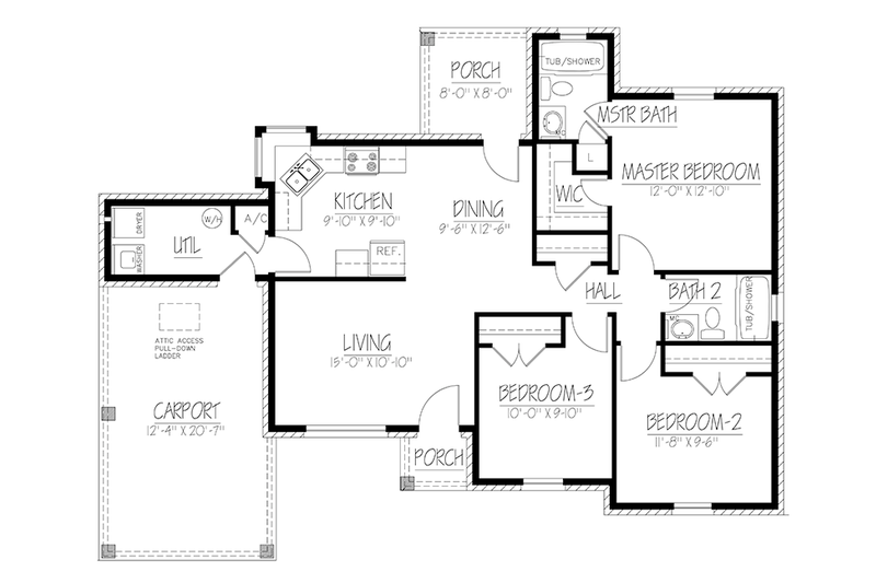 Dream House Plan - Floor Plan - Main Floor for Ranch House Plan #1061-30 - 3 bed, 2 bath
