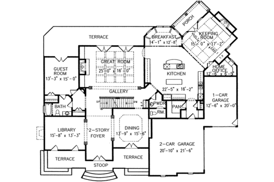 Floor Plan - Main Floor for European House Plan #54-168 - 5 bed, 4.5 bath