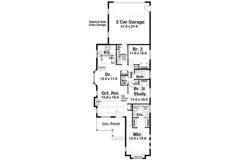 Dream House Plan - Floor Plan - Main Floor for Farmhouse House Plan #126-242 - 3 bed, 2 bath