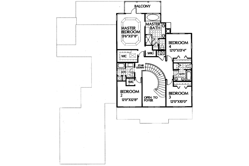 Home Plan - Floor Plan - Upper Floor for Colonial House Plan #999-6 - 4 bed, 3.5 bath
