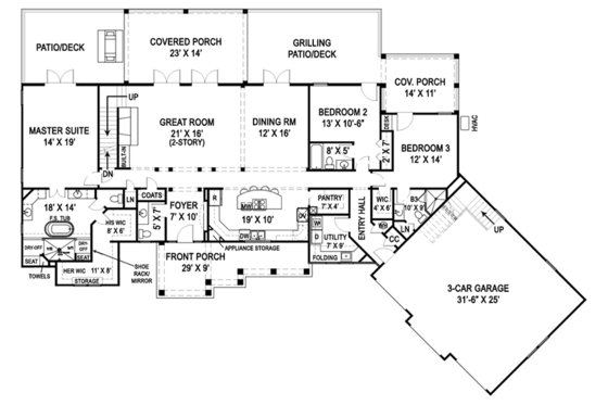 Floor Plan - Main Floor for Craftsman House Plan #119-426 - 3 bed, 3.5 bath