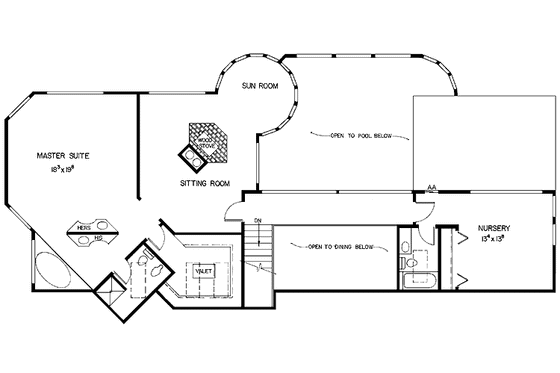 Floor Plan - Upper Floor for European House Plan #60-961 - 5 bed, 9 bath