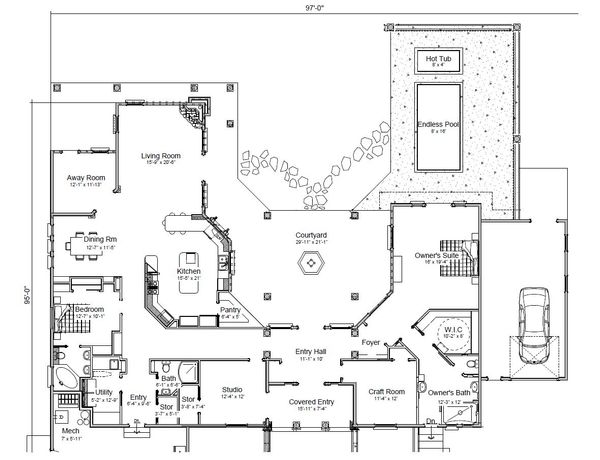 Adobe / Southwestern Floor Plan - Main Floor Plan #451-19