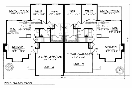 Floor Plan - Main Floor for Traditional House Plan #70-751 - 2 bed, 2 bath