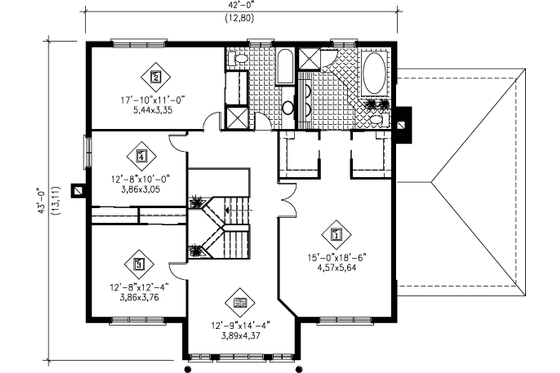 Floor Plan - Upper Floor for European House Plan #25-2250 - 4 bed, 3 bath