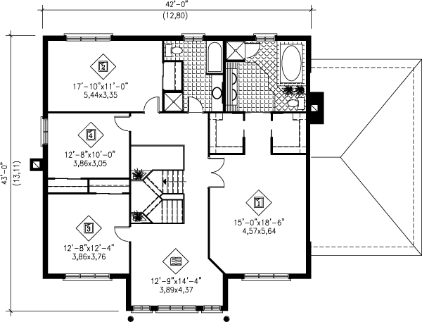 House Blueprint - European Floor Plan - Upper Floor Plan #25-2250