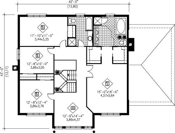European Floor Plan - Upper Floor Plan #25-2250