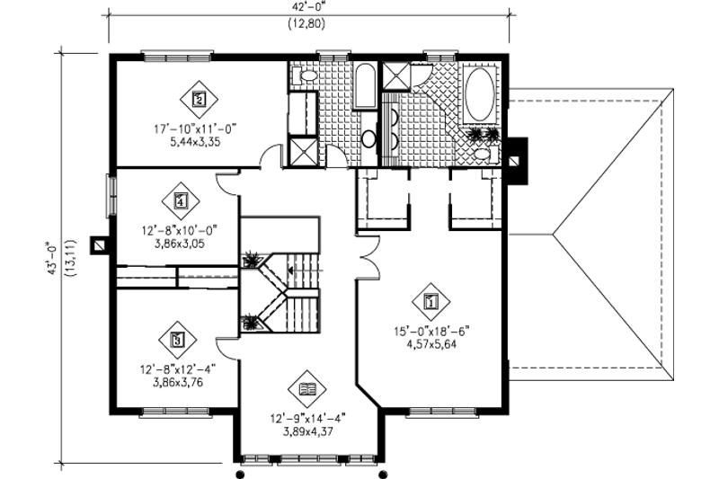 Home Plan - Floor Plan - Upper Floor for European House Plan #25-2250 - 4 bed, 3 bath