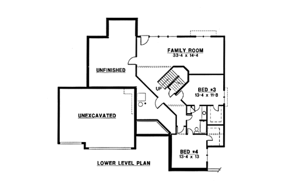 Floor Plan - Lower Floor for Traditional House Plan #67-169 - 4 bed, 3 bath