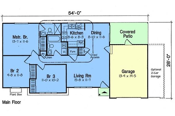 Floor Plan - Main Floor for Ranch House Plan #312-541 - 3 bed, 2 bath