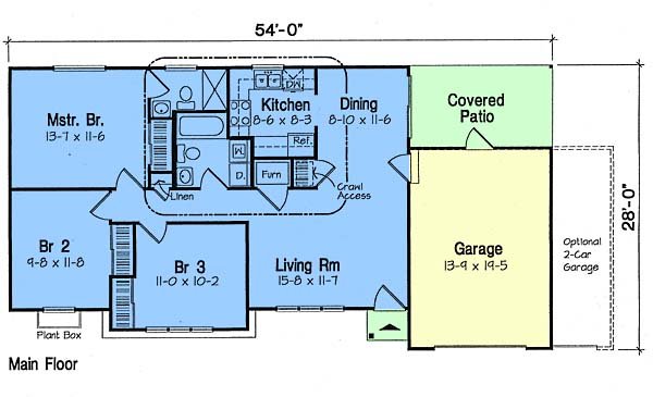 Floor Plan - Main Floor for Ranch House Plan #312-541 - 3 bed, 2 bath