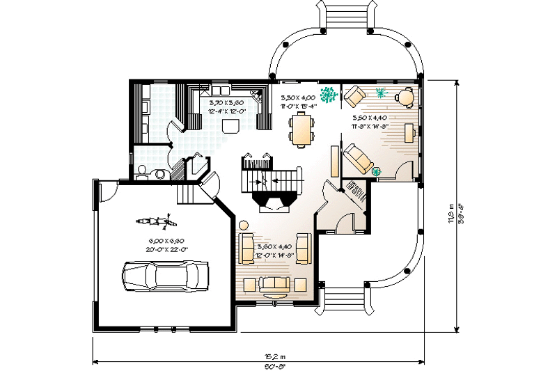 Architectural House Design - Floor Plan - Main Floor for Farmhouse House Plan #23-2008 - 4 bed, 2.5 bath